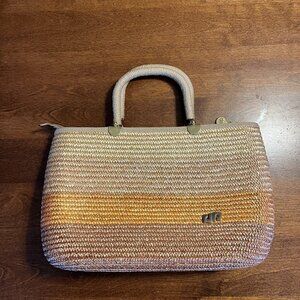 Piergiorgio striped straw purse handbag tan orange